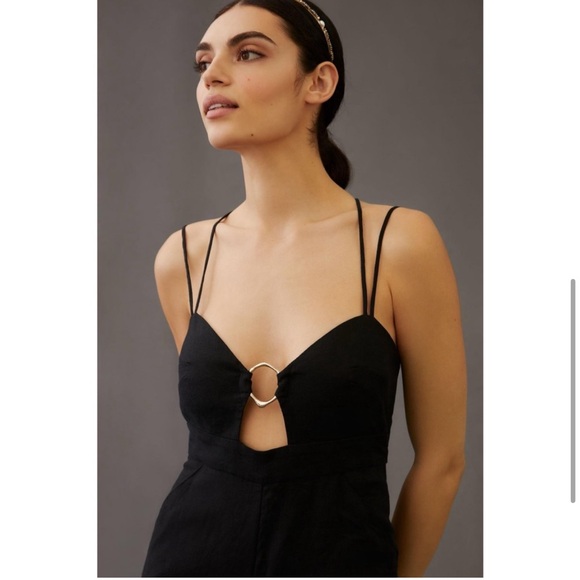 Anthropologie Rumer Byron Black Linen Ring Detail Corset Jumpsuit - Picture 4 of 5